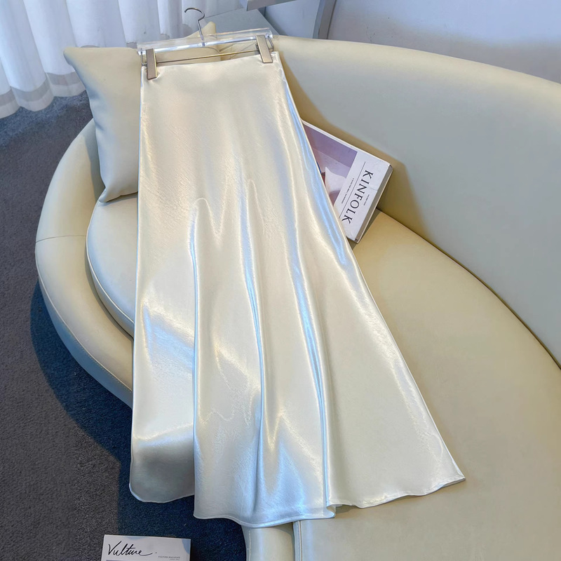 Super Stylish Acetate Skirt for Women, Spring/Summer 2026 New Model, High-End Feel, Slimming, Drapey Satin A-Line Skirt, Flared Skirt