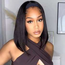 头巾假发 欧美女士假发内扣bob头短直发 发带短发化纤高温丝假发