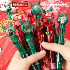 Christmas gift cute cartoon multi-color ball-point pen for primary school students push-type color 10-color ball-point pen