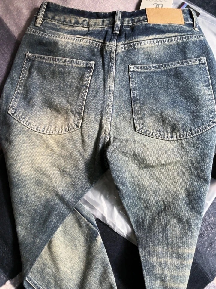 2025 American Retro Washed Blue Flared Jeans Trendy Brand Men's High Street Drape Cleanfit Pants_mkmklike.com