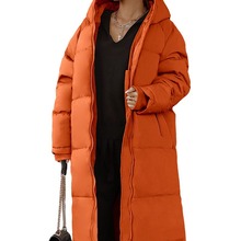 现货跨境外贸2024亚马逊纯色棉服长袖连帽女外套长款棉服M4J114