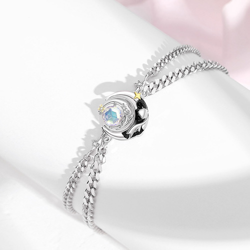 Original Little Prince of Stars and Moon and Rose Couple Bracelet sterling silver pair of men and women niche design identical bracelets
