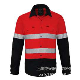 纯棉衬衫男长袖工作服反光衬衣建筑工地铁道环卫煤矿井下安全服