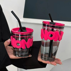 ネット赤同一文字ガラスストローカップins風カップルコーヒー飲料カップドレナージ広告プレゼントカップ