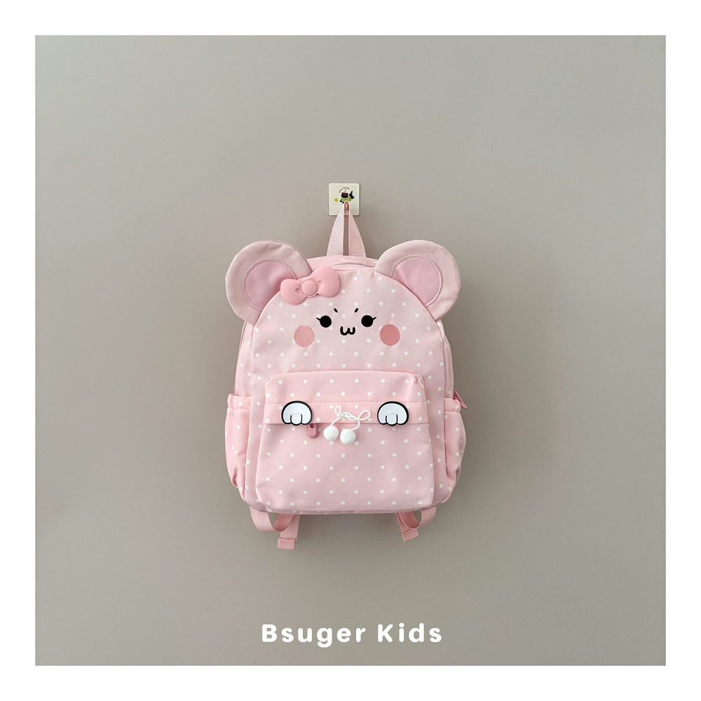Korean-style cute polka-dot backpack with bow, designed for girls, suitable for school, outings, and kindergarten
