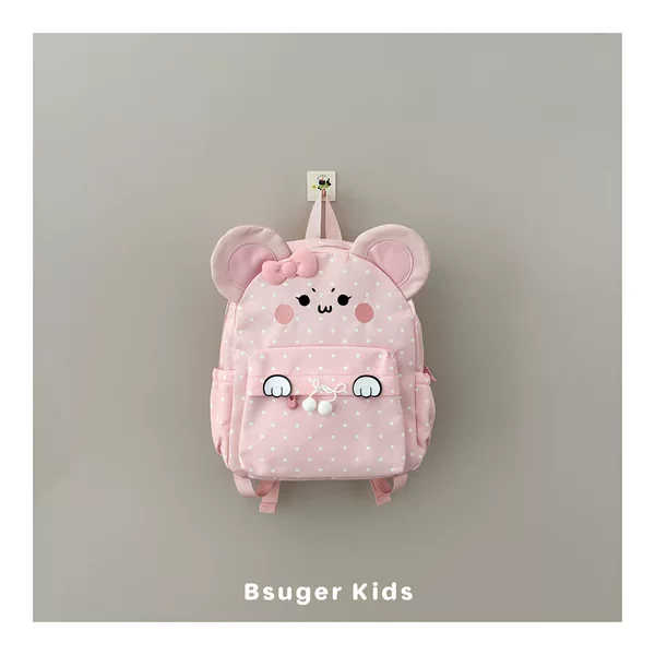 Korean-style cute polka-dot backpack with bow, designed for girls, suitable for school, outings, and kindergarten