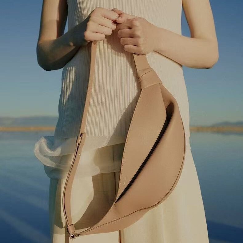 Polin's New Cross-Border Croissant Bag Made of Genuine Leather, Fashionable Women's Crossbody Bag, Waist Bag, Underarm Bag with a High-End Feel