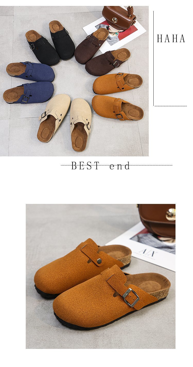 Spring 2021 European and American retro Baotou half-slipper women's cork flat flat large size casual one-step lazy lady's slipper undefined