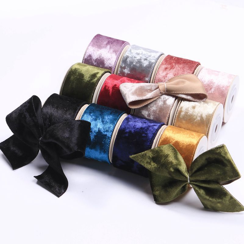 Korean autumn and winter version pressed edge flocking ribbon DIY bow hair accessories baked ribbon delicate velvet gift box decoration
