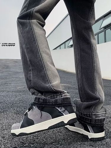 High Street Pants Spring and Autumn Men's Ins Trendy Loose Matchy-Block Color Embellished Slim Straight Leg Pants Unique Straight Leg Pants