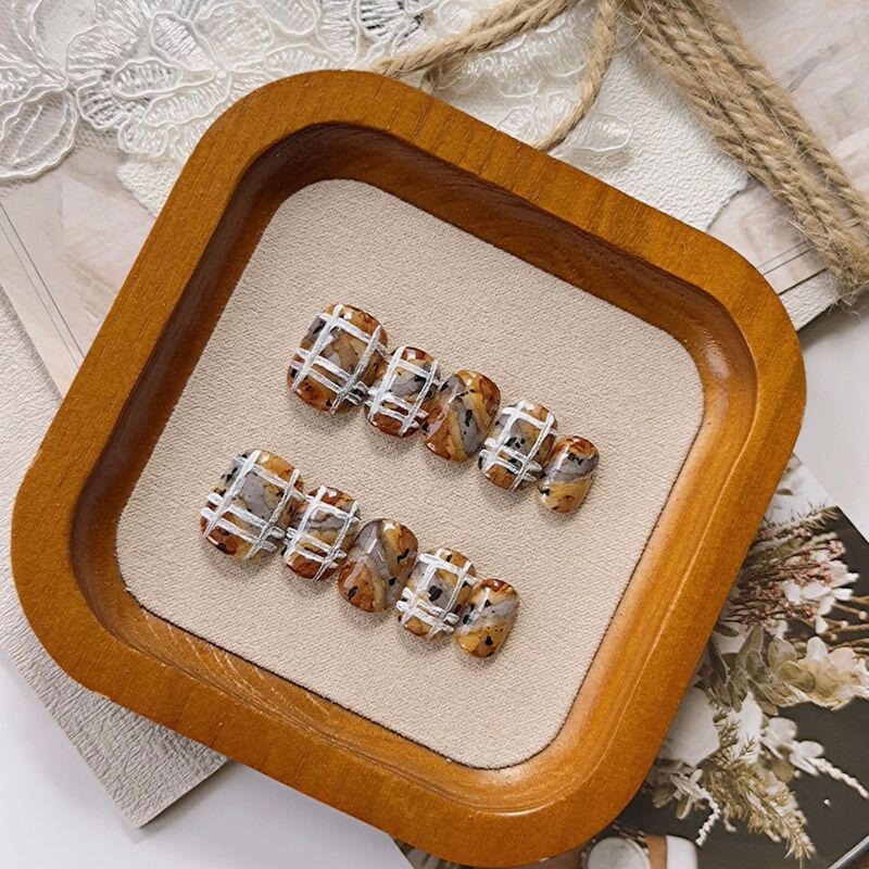 Handmade Nail Art Ins Style Marble Pattern Japanese Plaid Finished Nail Stickers Artistic Fresh Girl Handmade Nail Art Ins Style Marble Pattern Japanese Plaid Finished Nail Stickers Artistic Fresh Girl