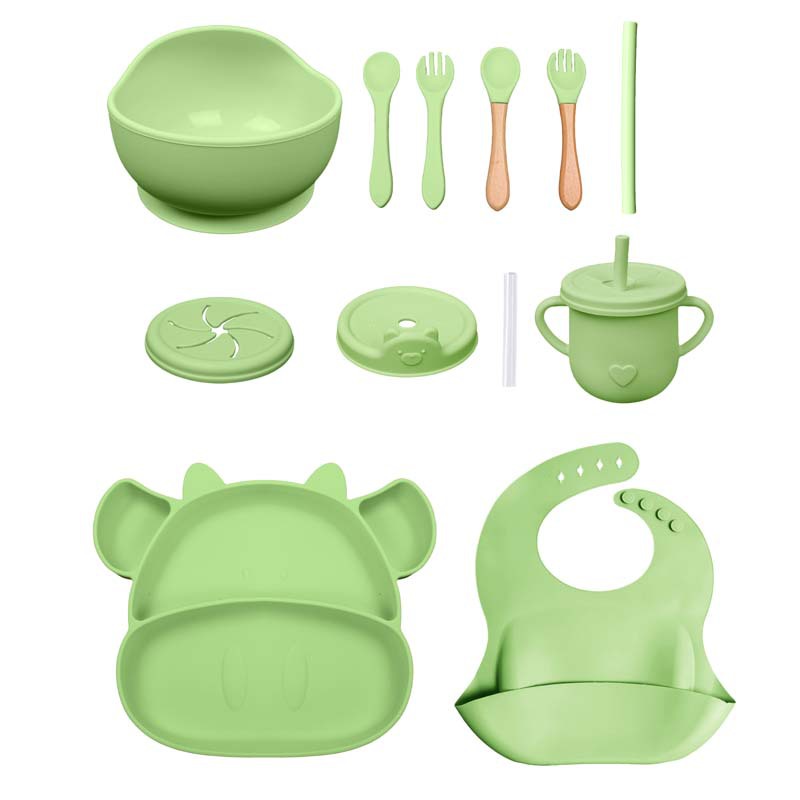 Conjunto de cubiertos para niños tazón de alimentos suplementarios platos de silicona tazón de cuchara de tenedor bib taza de agua de grado alimenticio para bebés alimentación suplementaria