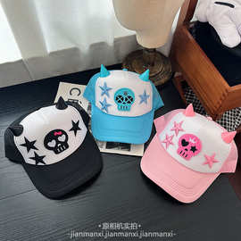新款辣味少女自制亚文化Y2K多巴胺恶魔骷髅星星刺绣棒球鸭舌帽子