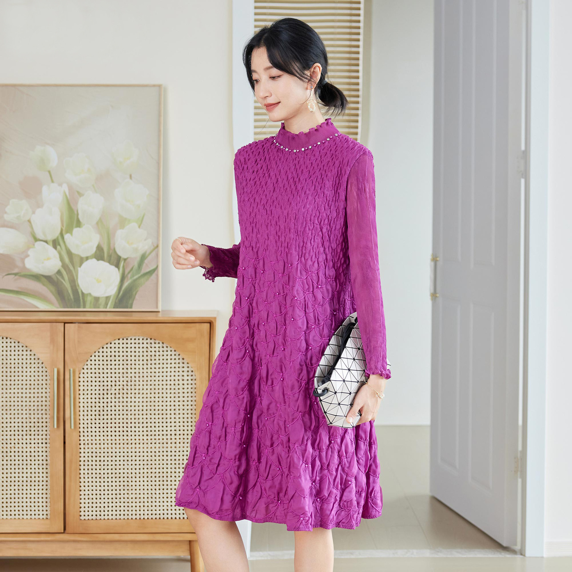 中年妈妈装高端连衣裙秋冬长袖新款减龄洋气小个子喜婆婆婚宴礼服