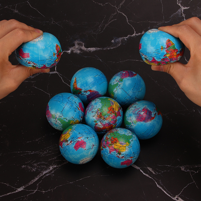 Cross-border hot-selling wholesale 6.3cm PU foam earth globe with English pattern stress relief elastic ball toy