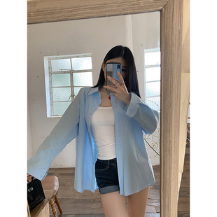 in stock-Blue Shirt Top Women's New Design Sense Niche Casual Loose Outer Shirt Jacket