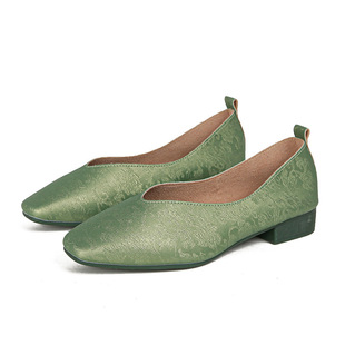 French Style Retro All-Match Korean Style Low Heel Shoes Artistic New Chinese Style Style Square Toe Soft Leather Mary Jane Shoes for Women