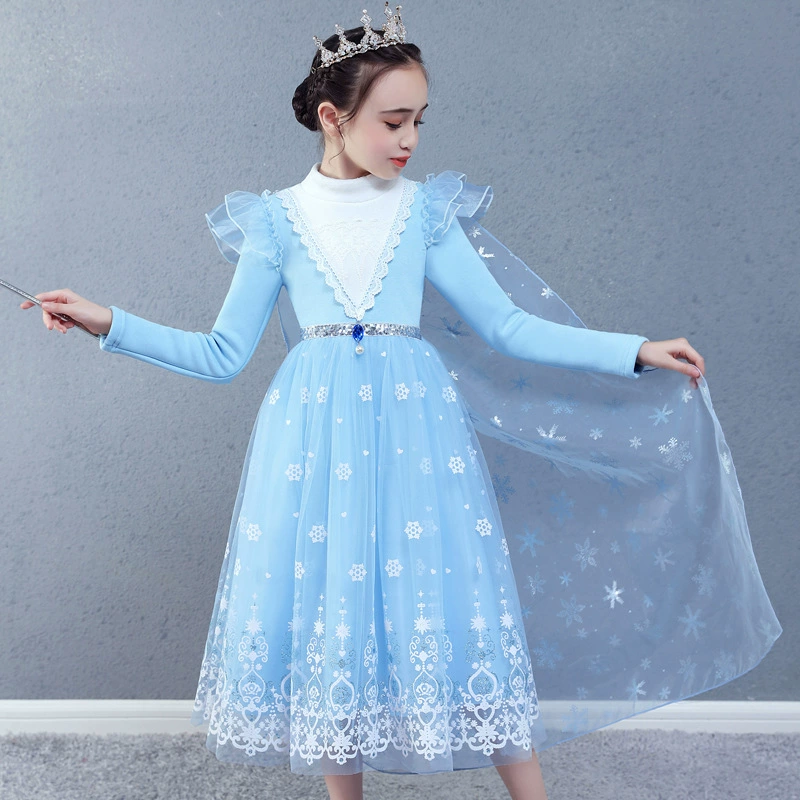 Новое стильное платье Эльзы для девочек на осень и зиму, утепленное флисом, с эффектом защиты от ветра, платье принцессы Эльзы из тюля.