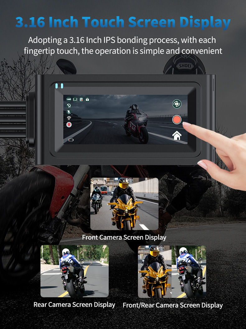 Cross-border motorcycle driving recorder HD 1080 touch 3.16 inch WiFi front and rear dual recording locomotive recorder