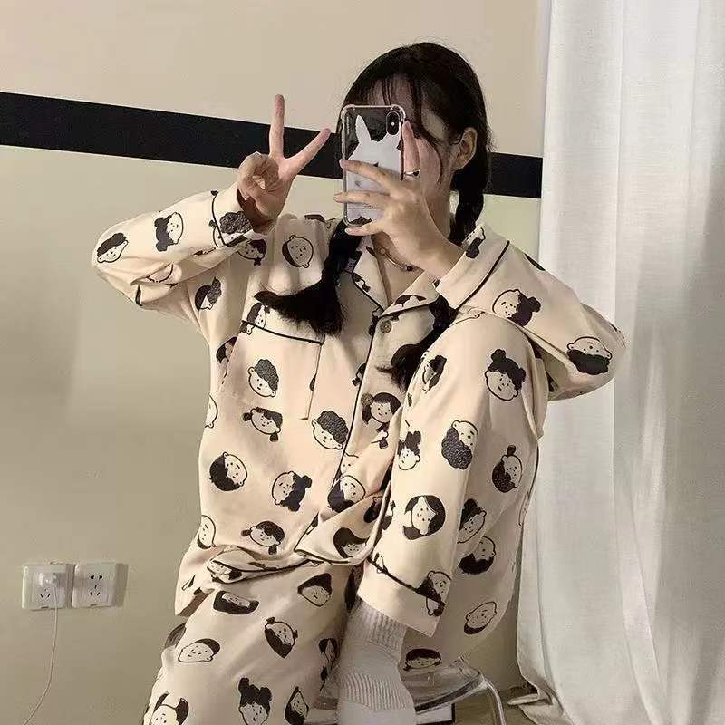 Pijamas de Primavera y Otoño para Mujer, Conjunto de Dos Piezas Informal de Manga Larga, Nuevo Modelo 2025, Conjunto de Cárdigan para el Hogar para Otoño e Invierno