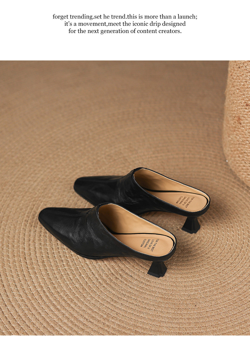 Sandal nữ bít mũi cao gót thô 5 cm, da bò mùa xuân hè — đen chi tiết 21