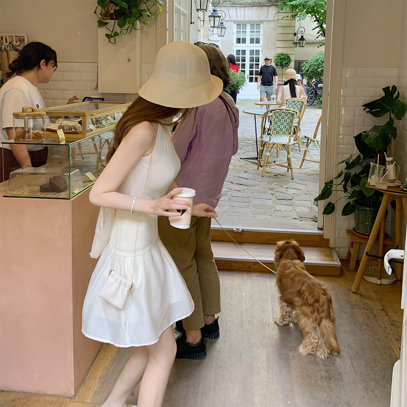 In stock silk mist sea romance_ fairy-like charming artificial silk Tencel stand-up collar with ribbons halter neck tank top In stock silk mist sea romance_ fairy-like charming artificial silk Tencel stand-up collar with ribbons halter neck tank top