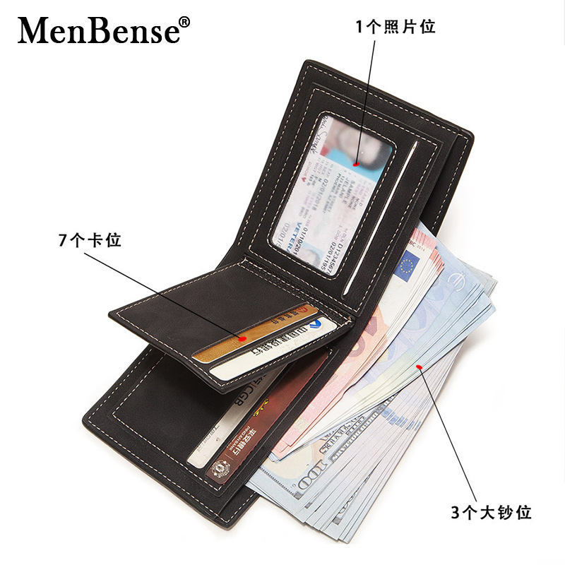 MenBense billetera horizontal de costura corta para hombres de gran capacidad titular de la tarjeta multi-Tarjeta billetera esmerilada Cambio de cremallera