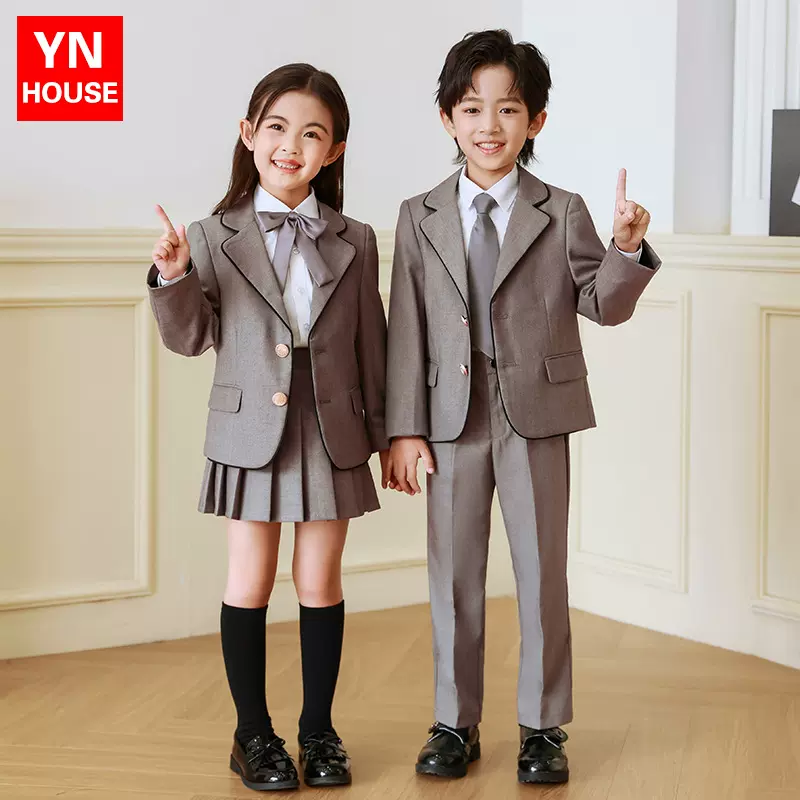 儿童校服套装学院风小学生西装外套英伦风礼服幼儿园班服灰色西服