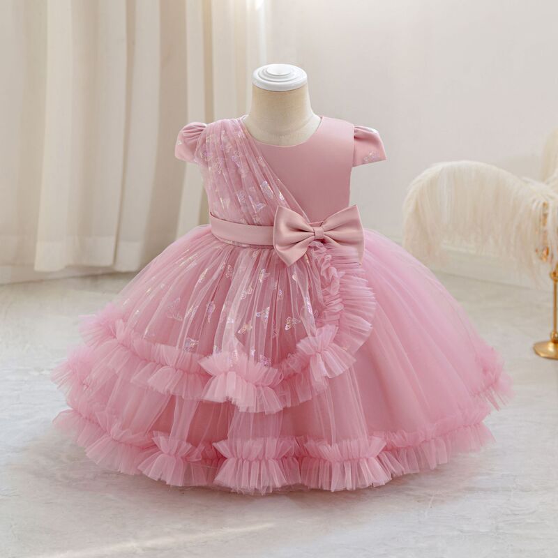 Cross-Border New One-Year-Old Baby Girl Dress Bow Birthday Host Christmas Princess Dress Children's Dress