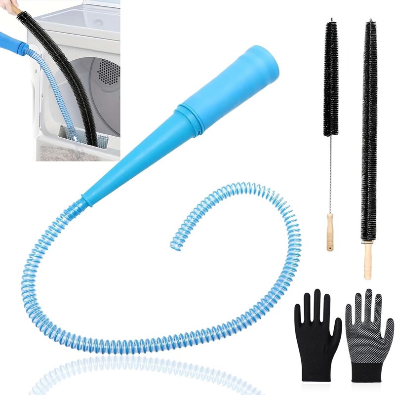 4-Piece Dryer Exhaust Pipe Cleaning Set, Universal Type, with Lint Vacuum Cleaner Attachment