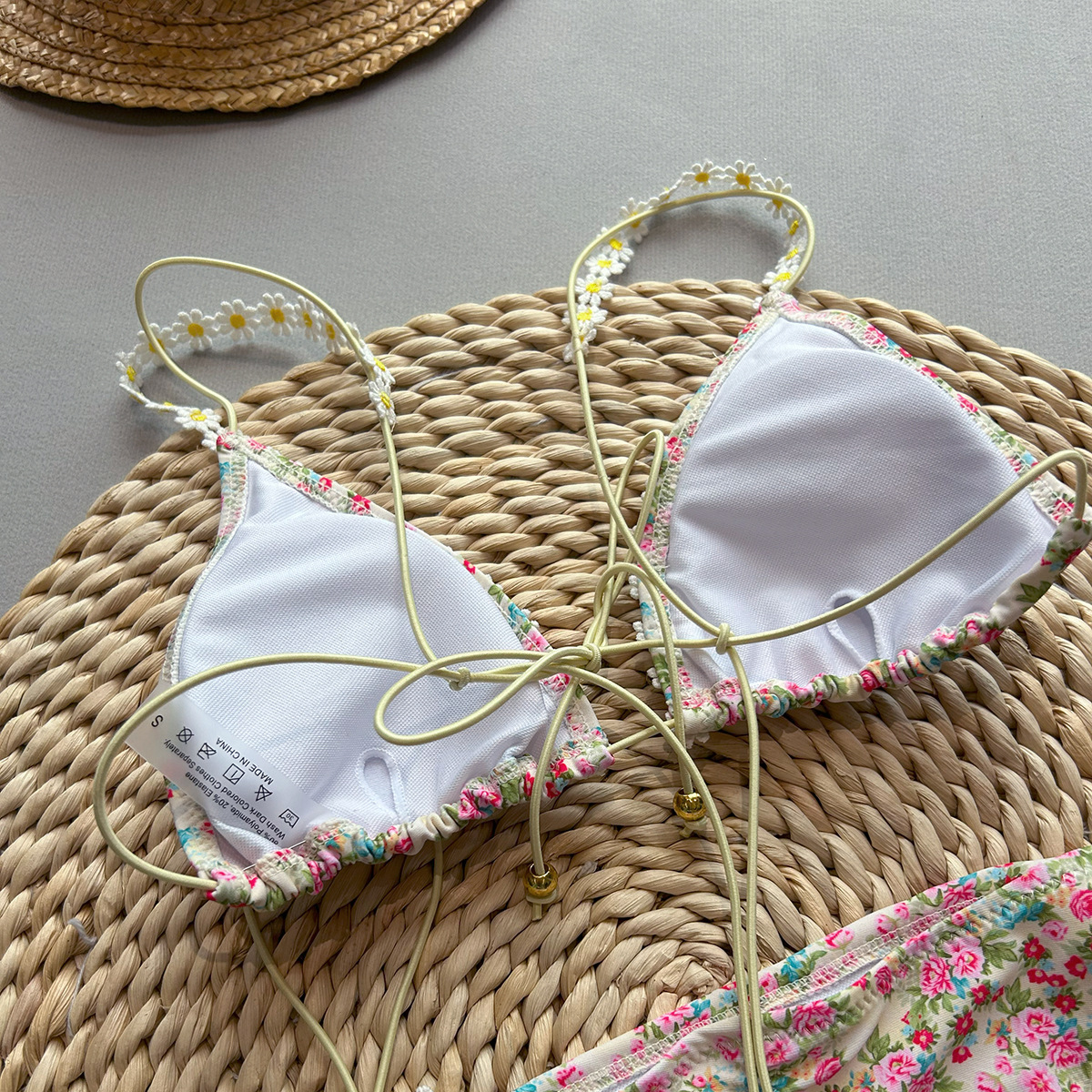 Swimming Pool, Beach Occasion Women's Flower 2 Pieces Set Bikinis Swimwear