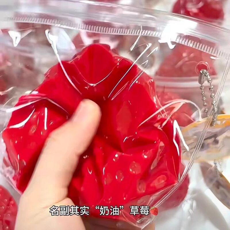 Popular Xiaohongshu Glossy Big Strawberry Squishy Toy Imitation Silicone Clay High-Value Handmade Stress Relief DIY Toy