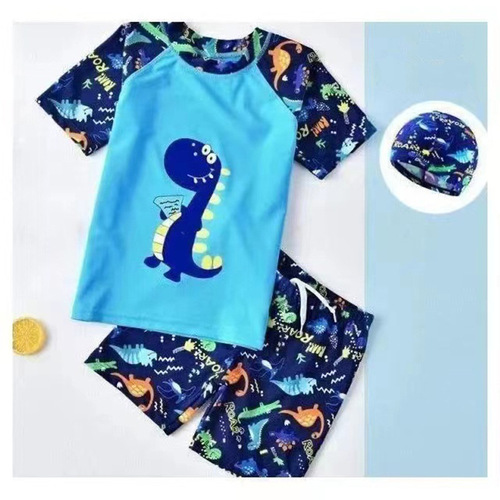 Manufacturer's boy's split medium and large boy's fat boy learns to swim swimsuit three-piece set boys' swimming trunks swimsuit swimming cap
