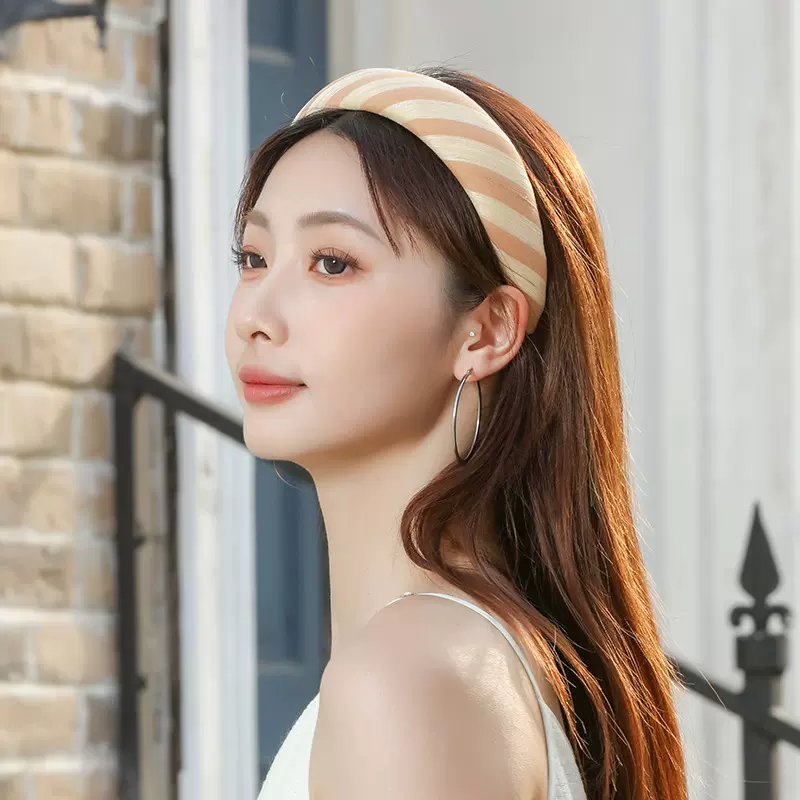 跨境亚马逊2026新款夏天麻纱小头饰欧美时尚条纹发箍简约彩虹配色