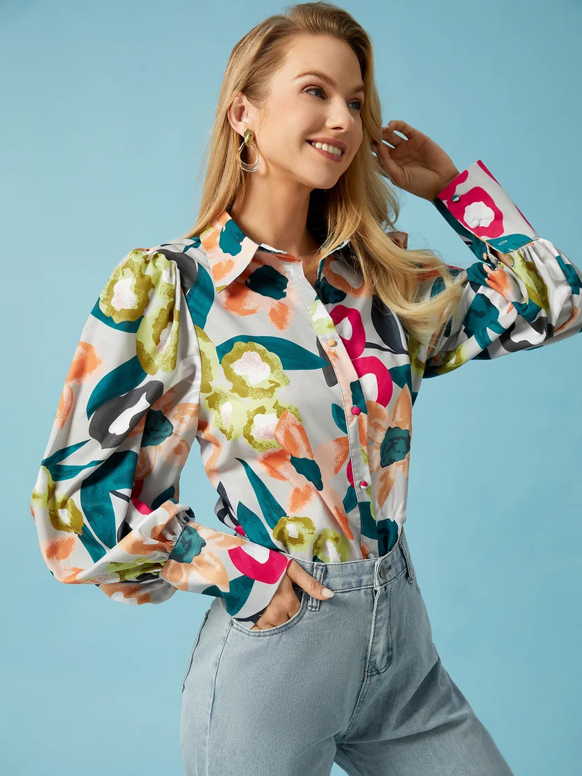 Women's Blouse Long Sleeve Blouses Printing Vintage Style Flower display picture 5