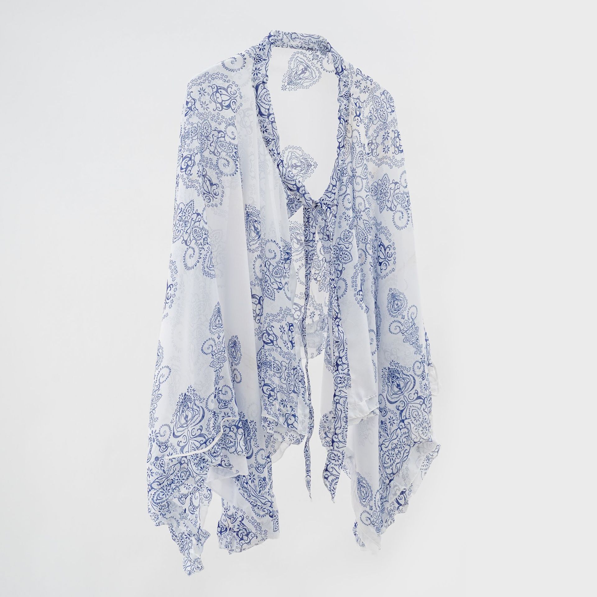 Nuevo chal de encaje con estampado floral de primavera y verano, capa con volantes, gasa, bufanda, capa, sombra, protección solar image 5