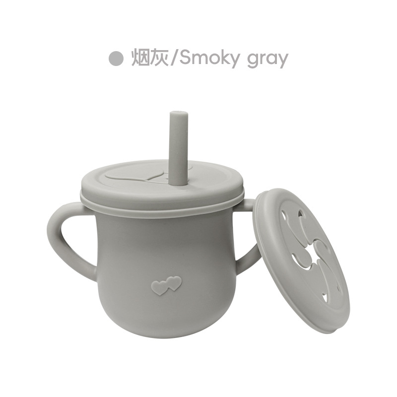 Taza de agua de silicona para niños, taza de agua de paja a prueba de fugas, taza de bocadillos de silicona para bebés, taza de agua para bebés