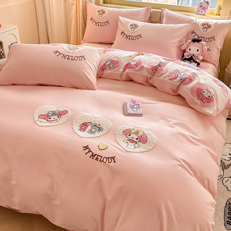 자수 스타일-달콤한 멜로디-밝은 핑크 100% 신장 면직물 귀여운 모피