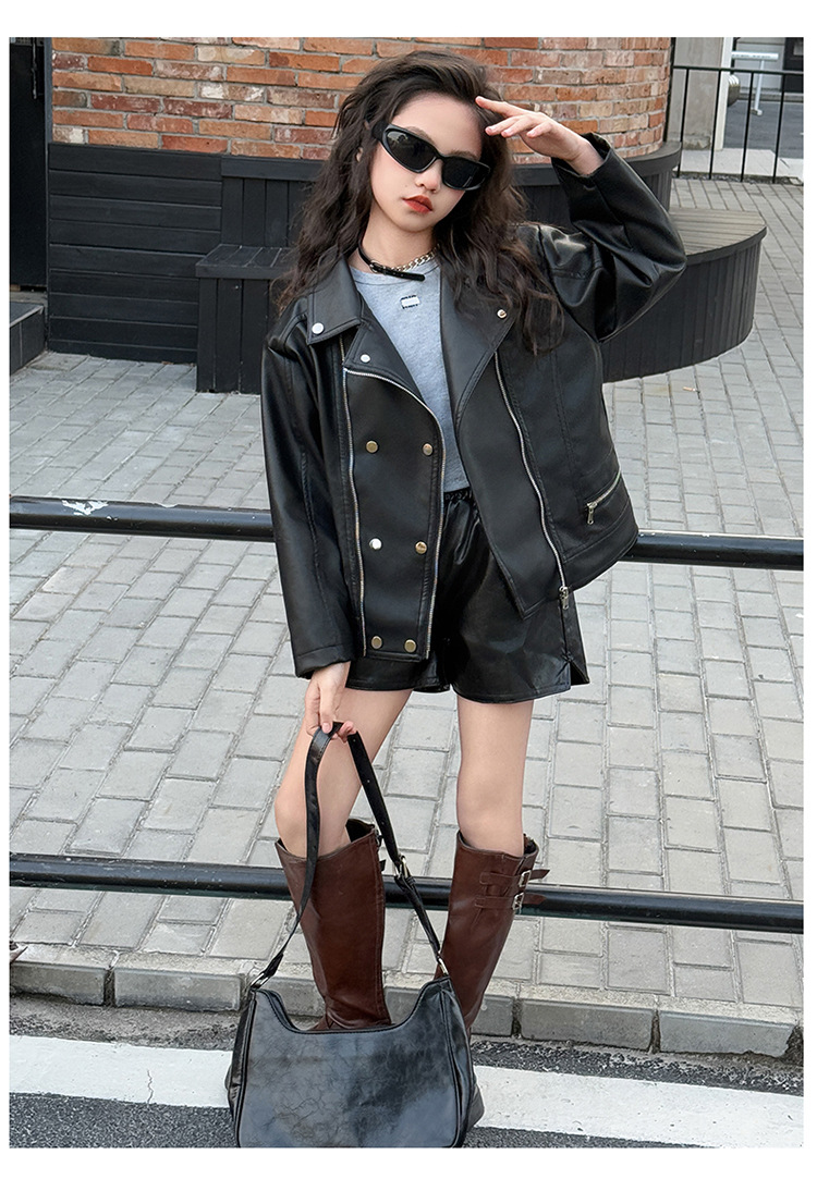 Children's Motorcycle Leather Jacket 2025 New Girls Trendy PU Leather Jacket European And American Large Size Girl Leather Coat_voghion.com