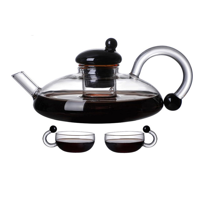 Tetera de vidrio Juego de té de vidrio resistente al calor Filtro resistente a altas temperaturas para el hogar Café Compartir Tetera de flores de té