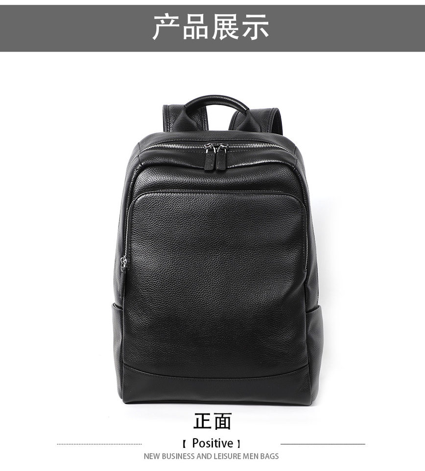 Ba lô nam da bò thật lớp đầu cỡ lớn 41×28×12 cm, ngăn laptop 14 inch chống nước — Màu đen chi tiết 9