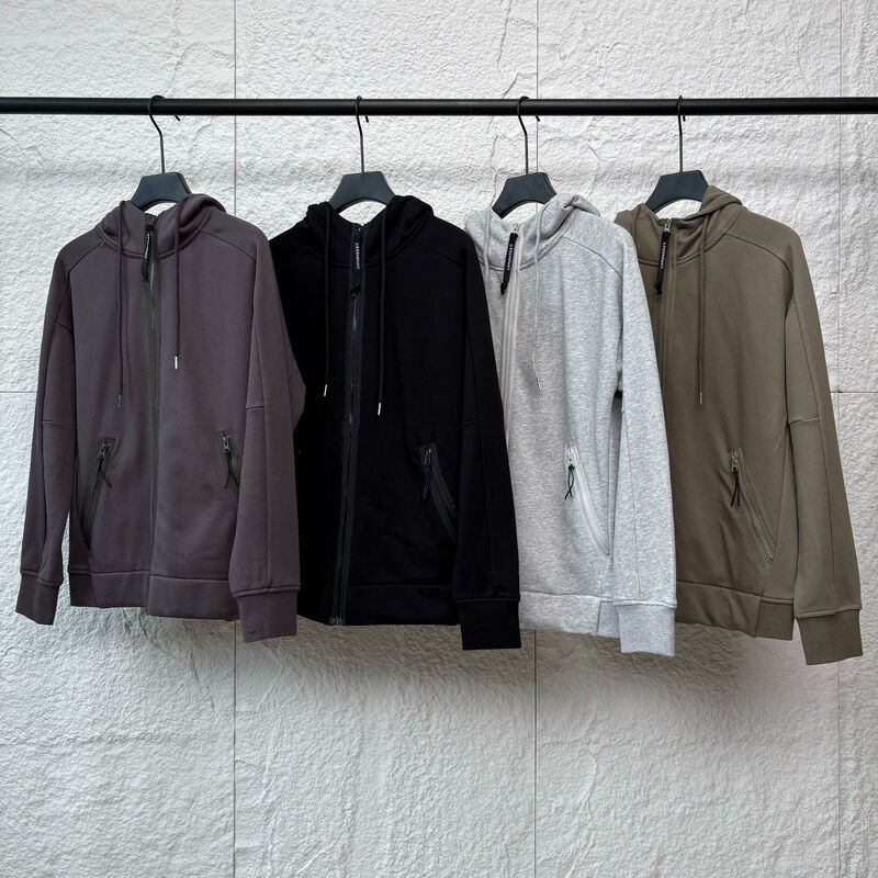 Cross-Border Men's Cp Solid Color Cardigan Glasses Jacket Hooded Korean Style Casual Youth Thickened Casual Sweatshirt