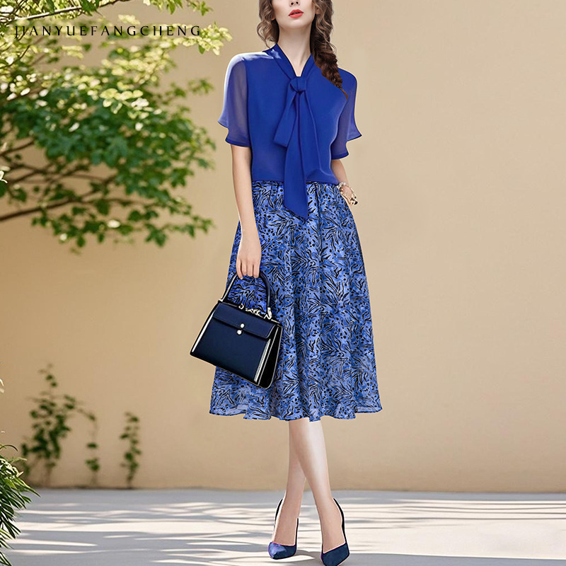 可2025夏两件套荷叶边雪纺衫上衣女短袖打底衫剪花雪纺半身裙