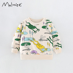 Malwee Girls' Autumn New Fashion Print Sweatshirt for Young Children, Round Neck Long Sleeve Children's Apparel
