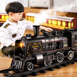 高铁停车场儿童电动小火车套装汽车赛车蒸汽轨道模型玩具男孩