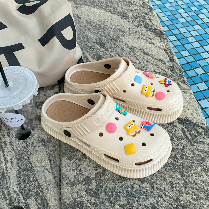 Pvc Thick-Soled Clogs for Women, Dual-Purpose Nurse Slippers, Platform High Heels, Non-Slip Half Slippers for Women, Summer