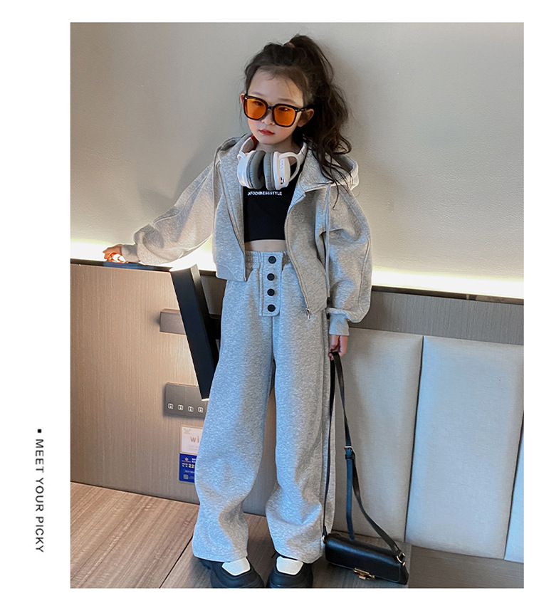 Jenter vår 2024 ny koreansk utgave barnemote hettegenser i to deler med en stor og vestlig stil_voghion.com