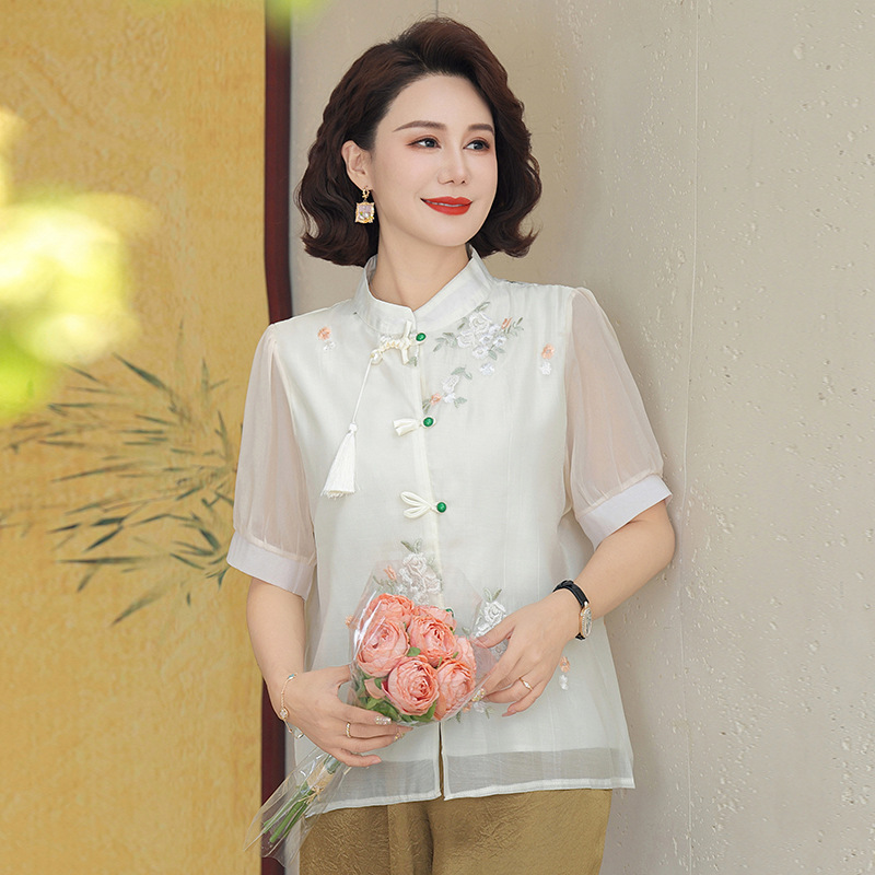 Dropshipping New Chinese Style Heavy Embroidery Women's 2025 New Button High-End Short-Sleeve Blouse Top Dropshipping New Chinese Style Heavy Embroidery Women's 2025 New Button High-End Short-Sleeve Blouse Top