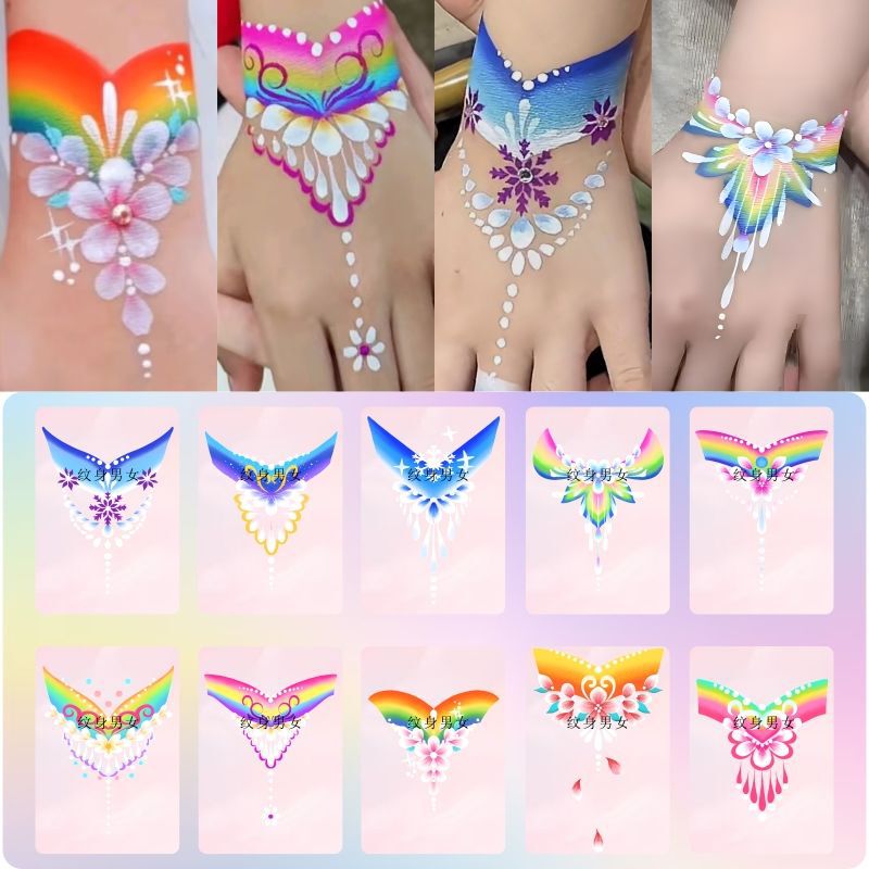 Painted Ice and Snow Arm Tattoo Face Forehead Aisha Festival Princess Stage Performance Rainbow Children's Bracelet Sticker