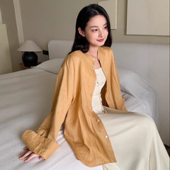 新中国式禅意極簡亜麻シャツDIGM春夏微透日焼け止めカーディガン長袖シャツ女72012